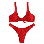 SweatyRocks Women's Sexy Bikini Swimsuit Plaid Print Tie Knot Front Thong Bottom Swimwear Set