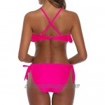 Tempt Me Flounce Bikini Side Tie Bottom Padded Ruffled Top Two Piece Swimsuit for Women Cross Back Bathing Suit