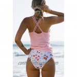 Beachsissi Womens Tankini Swimsuit Pink Flower Print Cross Back Bathing Suit
