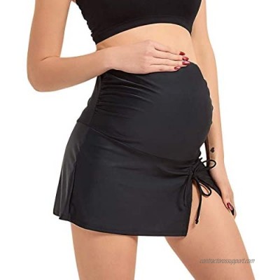 Bhome Maternity Swim Skirt Over The Belly Swimsuit Bikini Bottom Swimwear with Drawstring