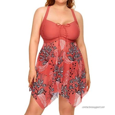 Daci Women Plus Size Swimdress Flowy Tummy Control Tankini Swimsuits with Boyshorts