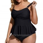 Daci Women Plus Size Tankini Peplum Tops Twist Front High Waisted Tummy Control Two Piece Swimsuits
