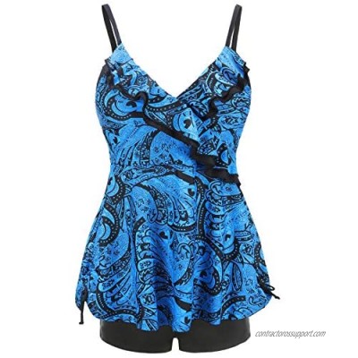 Plus Size Swimsuit for Women Two Piece Tankini Bathing Suit Swimwear Floral Print