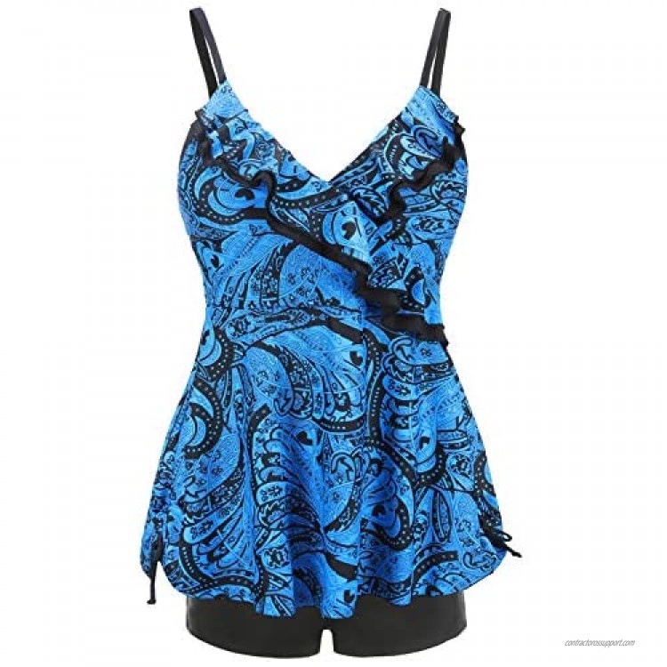 Plus Size Swimsuit for Women Two Piece Tankini Bathing Suit Swimwear Floral Print