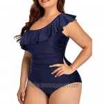 Aqua Eve Plus Size Bathing Suits for Women One Piece Swimsuits One Shoulder Ruffle Tummy Control Swimwear