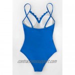 CUPSHE Women's Blue Scallop Trimmed V Neck Adjustable Straps One Piece Swimsuit