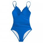 CUPSHE Women's Blue Scallop Trimmed V Neck Adjustable Straps One Piece Swimsuit