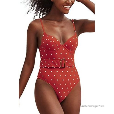 CUPSHE Women's One Piece Swimsuit Camila Polka Dot Push Up Belted Bathing Suit