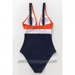 CUPSHE Women's Orange Navy V Neck Ruching One Piece Swimsuit