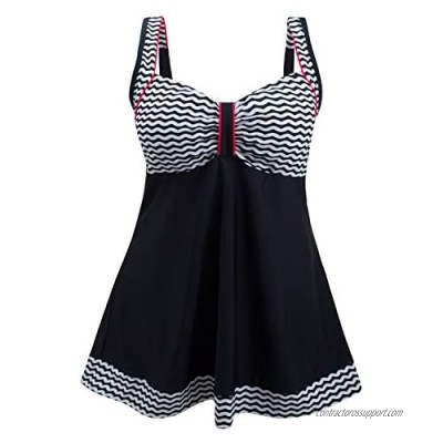 DANIFY Women's Vintage Sailor Pin Up Swimdress Plus Size Swimsuit Retro One Piece Skirtini Cover Up Swim Dress