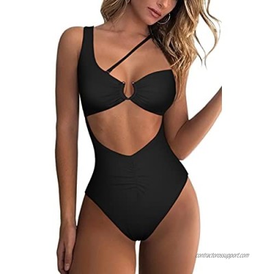ESONLAR Women's Sexy Swimsuit Front/Back Cutout Ring Detail Ruched One Piece Bathing Suit