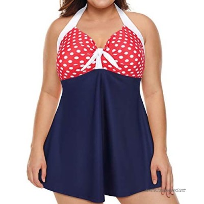 HDE Women's One Piece Swimdress Plus Size Tummy Control Boy Short Retro Swimsuit