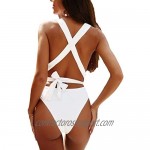 Lilosy Sexy Self Tie Criss Cross Plunge Backless High Cut Thong One Piece Swimsuit for Women Padded Bathing Suit Bikini