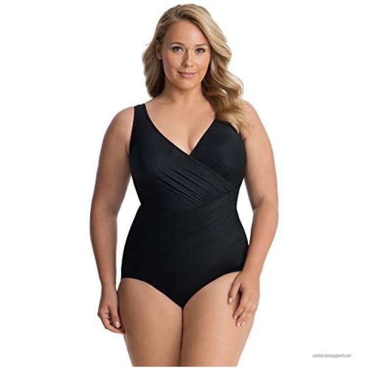 Miraclesuit Women's Swimwear Plus Size Solids Oceanus Tummy Control V-Neckline Soft Cup One Piece Swimsuit