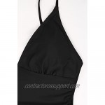 Phurro Women V Neck Swimwear Shirring Bathing Suit Tummy Control One Piece Swimsuit