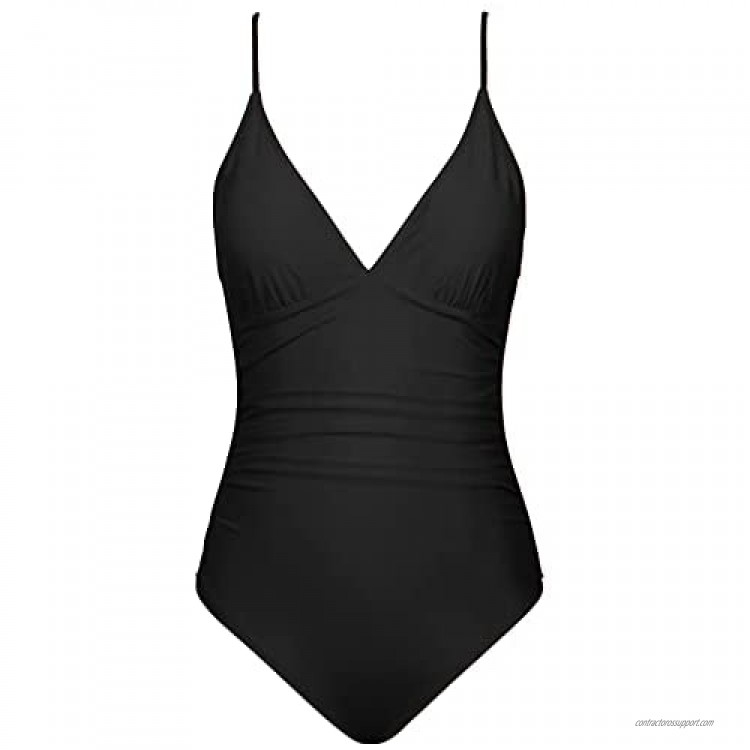 Phurro Women V Neck Swimwear Shirring Bathing Suit Tummy Control One Piece Swimsuit