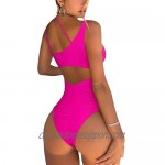 QINSEN Womens One Shoulder Cutout Ruched Back High Cut Monokini One Piece Swimsuit