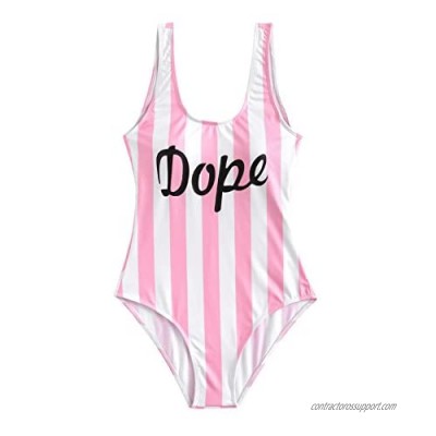 SOLY HUX Women's Sexy Bathing Suit Slogan Letter Print Swimwear Low Back One Piece Swimsuit