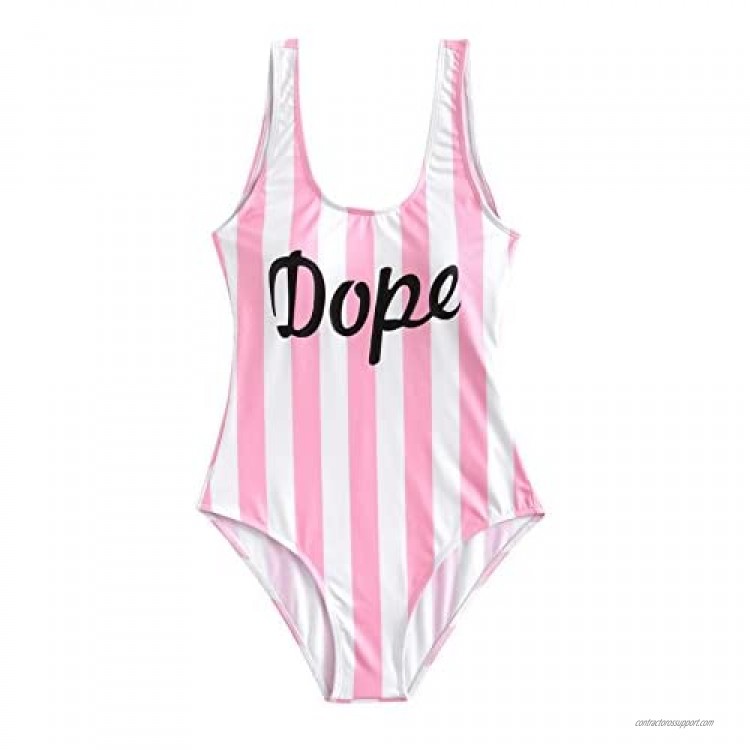SOLY HUX Women's Sexy Bathing Suit Slogan Letter Print Swimwear Low Back One Piece Swimsuit