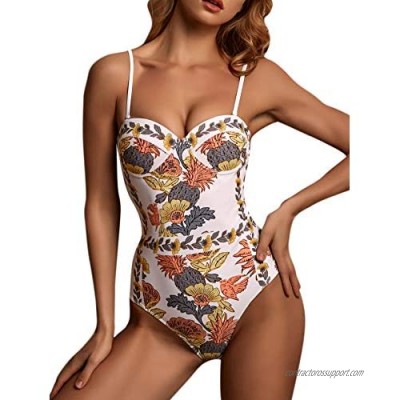 SOLY HUX Women's Spaghetti Strap Floral Print Monokini Bathing Suit One Piece Swimsuit