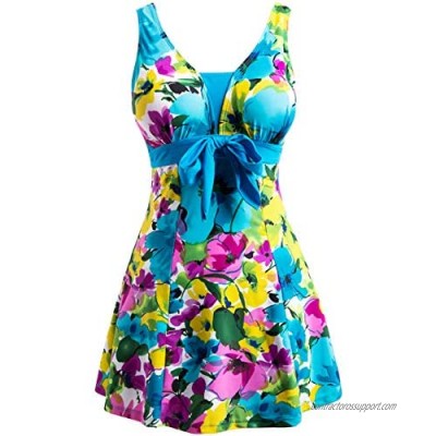 Wantdo Women's Floral Swimdress Modest Swimwear Slimming Push Up Skirtini Swimsuit