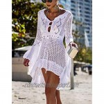 Ailunsnika Tunic Swimwear Cover Up Crochet Hollow Beach Bikini Dress for Women