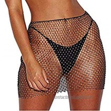 Axupico Women Sexy Mesh See through Rhinestone Fishnet Mini Skirts Beach Wrap Cover Up for Swimwear