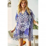 CUPSHE Women's Navy Blue Half Sleeve Floral Print Cover Up