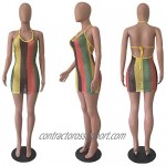ECHOINE Womens Spaghetti Strap Colorful Stripe Fishnet Cover up Dress Bikinis Swimwear S XXL