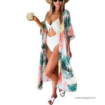Eddoyee Print Beach Kimono Cardigans for Women Open Front Swimsuit Cover Up