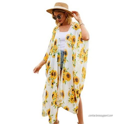 Hibluco Women's Casual Printed Kimono Cover Up Cardigan Sheer Tops Loose Blouse
