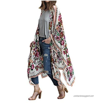 Hibluco Women's Fashion Chiffon Floral Kimono Cardigan Long Swimwear Cover Ups
