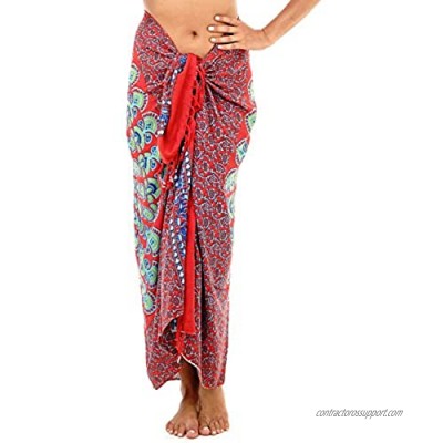SHU-SHI Womens Sarong Beach Swimsuit Cover Up Mandala Peacock Bikini Wrap & Clip Red
