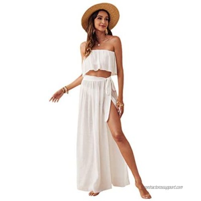 Verdusa Women's 2 Piece See Through Bandeau Top and Tie Side Long Skirt Cover Up Set