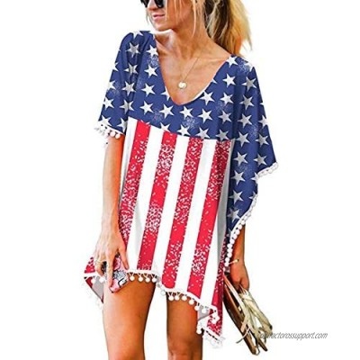 Women's American Flag Swimsuit Women Kimono Cover-up Beachwear Loose Tops Shirt Dress