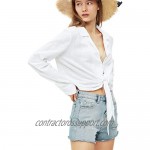 Women's Long Sleeve T Shirts Bikini Swimsuit Beach Cover Up Tie Front Knot Blouses Button Down Shirts Tops