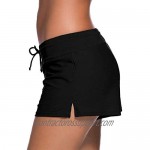 Alivewise Womens Swimsuit Bottoms Solid Stretch Swimwear Shorts Waistband Side Slit Swim Boardshorts