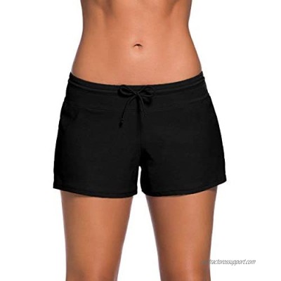 Alivewise Womens Swimsuit Bottoms Solid Stretch Swimwear Shorts Waistband Side Slit Swim Boardshorts