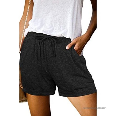 ELF QUEEN Women's Lounge Shorts Summer Elastic Waist Drawstring Pocketed Shorts Comfy Pajama Shorts Casual