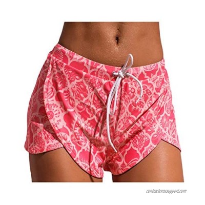 kenoce Women Beach Board Shorts Floral Print Quick Dry Swimsuit Bottom Drawstring Summer Swim Shorts