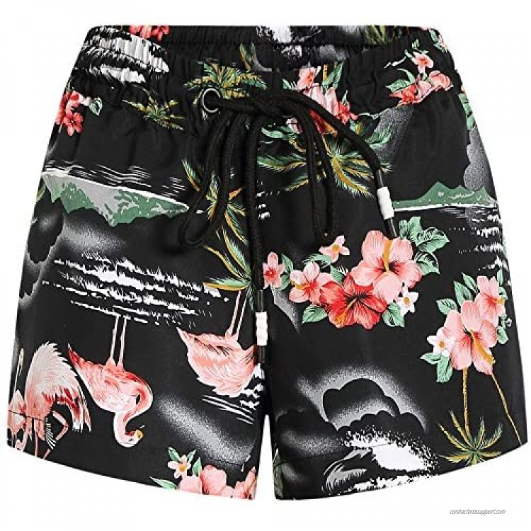 SSLR Womens Board Shorts Aloha Hawaiian Flamingos Shorts Swimwear Bathing Suits for Women