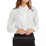 ACONIYA Womens Vintage Spring/Summer Long/Short Sleeve Lotus Ruffled Casual Work Shirt Chiffon Blouse Tops