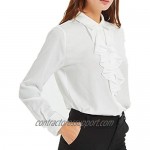 ACONIYA Womens Vintage Spring/Summer Long/Short Sleeve Lotus Ruffled Casual Work Shirt Chiffon Blouse Tops
