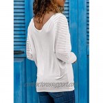 Actloe Womens Casual V Neck Tops Long Sleeve Shirts Striped Sheer Mesh Patchwork Blouses and Tops