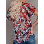 Asyoly Womens Casual Boho Floral Printed V Neck Tops Drawstring Short/Long Sleeve T-Shirt Blouses