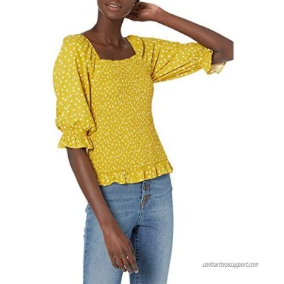  Brand - Goodthreads Women's Fluid Twill Slim Fit Puff Sleeve Square Neck Crop Shirt