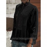 CANIKAT Women's Fashion Fall 3/4 Sleeve Button Down Tops Mock Neck Lace Hem Basic Tee Shirts Flowy Blouses Black XL