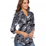 CEASIKERY Women's 3/4 Sleeve Floral V Neck Tops Casual Tunic Blouse Loose Shirt 012