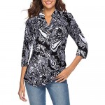 CEASIKERY Women's 3/4 Sleeve Floral V Neck Tops Casual Tunic Blouse Loose Shirt 012