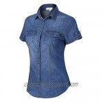 Design by Olivia Women's Cap Sleeve Button Down Denim Chambray Shirt